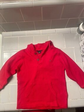 Tommy Hilfiger 3T red long sleeve hooded top unisex pull over hoodie.
